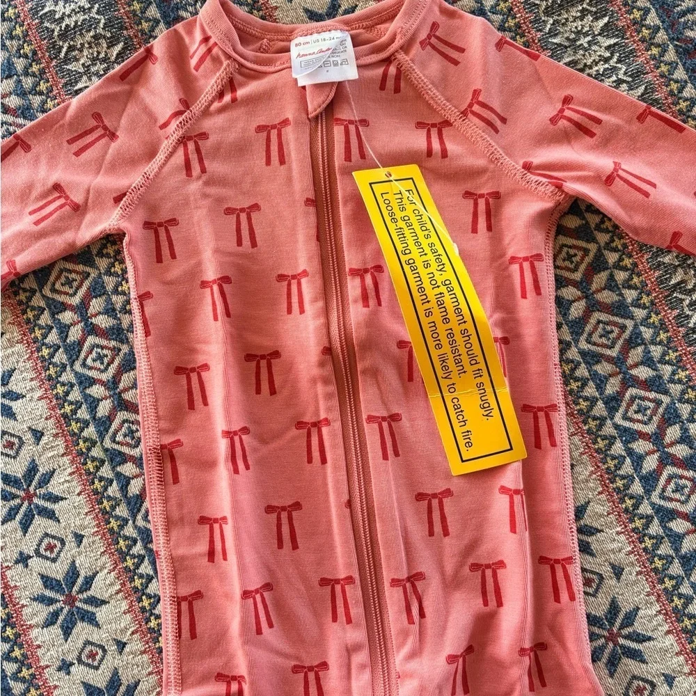 NWT Hanna Andersson Pink and Red Bow Hanna Soft Sleeper Pajamas Footies
